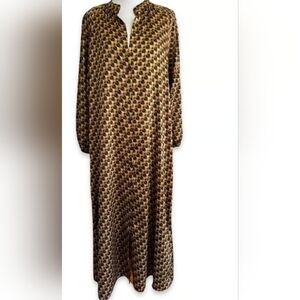Zara Brown and Cream Geometric Long Sleeve Maxi Dress
